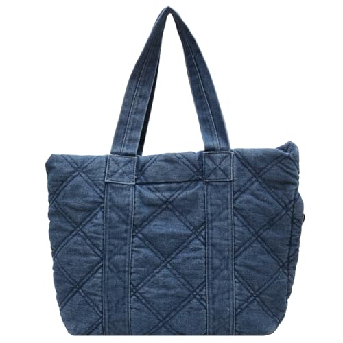 Fiorky Retro-gesteppte Umhängetasche mit Reißverschluss, Unterarmtasche, Henkeltasche, Denim-Designer-Handtasche for Damen und Mädchen (blau) von Fiorky