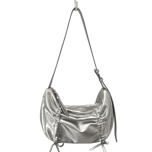 Fiorky Schultertasche mit weicher Plissee-Schleife, PU-Leder, Y2K-Geldbörse, einfarbig, Unterarmtasche mit verstellbarem Riemen, trendige Umhängetasche for Damen (Silber) von Fiorky