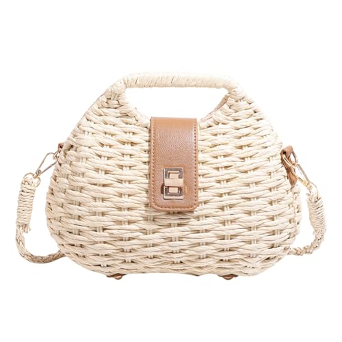 Fiorky Seaside-Umhängetasche for Damen, großes Fassungsvermögen, Rattan-gewebte Strohtasche, handgefertigte Schulterhandtaschen, leicht, zum Einkaufen, Pendeln (Beige) von Fiorky