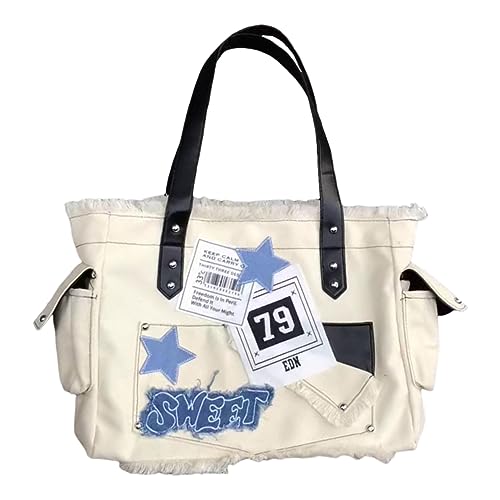 Fiorky Solide Damen-Umhängetasche, großes Fassungsvermögen, Stern-Clutch-Taschen mit Seitentaschen, weiche Stern-Handtaschen, Segeltuch-Tragetaschen von Fiorky