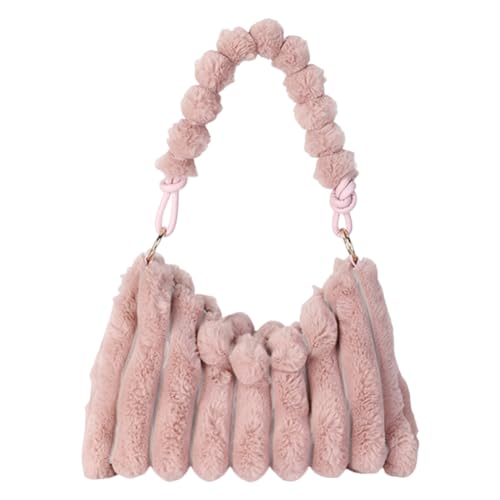 Fiorky Stilvolle Damen-Umhängetasche, großes Fassungsvermögen, Plüsch-Sling-Geldbörsen, einfarbig, pelzige Unterarmtasche, weiche Damen-Tasche mit Tragegriff (Rosa) von Fiorky