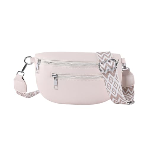 Fiorky Stilvolle Damen-Umhängetasche mit breitem Riemen, Vintage-Brusttasche, mehrere Taschen, modische Umhängetasche, Reise- und Outdoor-Tasche (Beige) von Fiorky