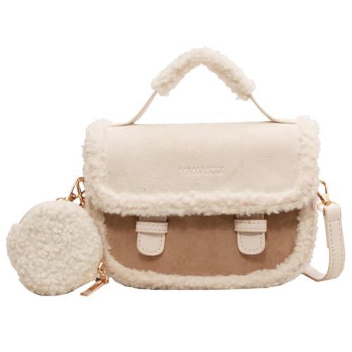 Fiorky Umhängetasche for Damen, Vintage-Mode, Umhängetasche mit Münzfach, Plüsch-Umhängetasche, Henkeltasche for Herbst und Winter (Beige) von Fiorky