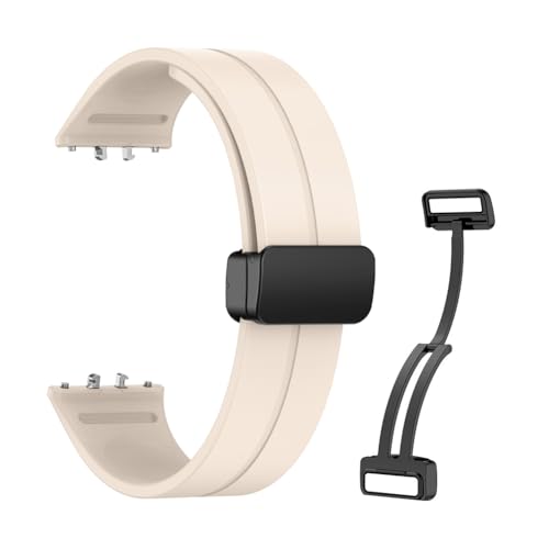 Fiorky Verstellbares, magnetisches Faltschließe, weiches Uhrenarmband, schweißfest, Ersatzarmband, Silikonarmband, Sportarmband, atmungsaktiv, bequem, for Fit 3 Uhr (Beige) von Fiorky