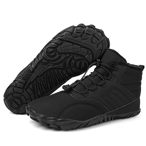 Fiorky Winter Warm Laufen Barfußschuhe Damen Herren Gummi Trainingssneaker Wasserdicht rutschfest Atmungsaktiv for Trekking Klettern (Schwarz 43) von Fiorky