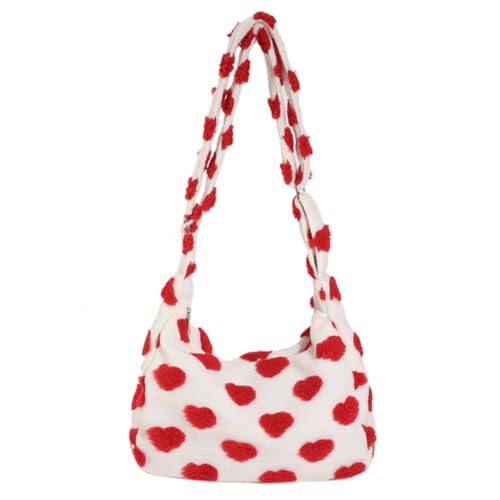 Fiorky Y2k-Umhängetasche mit Blumendruck, vielseitige Handtasche aus Kunstfell, pelzige Clutch, Winter-Pendeltasche, Damen-Plüsch-Umhängetasche (rot) von Fiorky