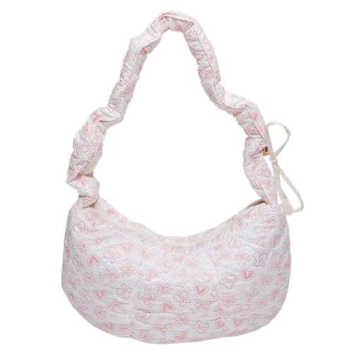 Fiorky gesteppte Tragetasche für Damen,gerüschte Umhängetasche,Blumenmuster, gepolsterte Tragetasche, große Kapazität, gerüschte Umhängetasche, Damen-Freizeithandtasche für Damen und Mädchen von Fiorky