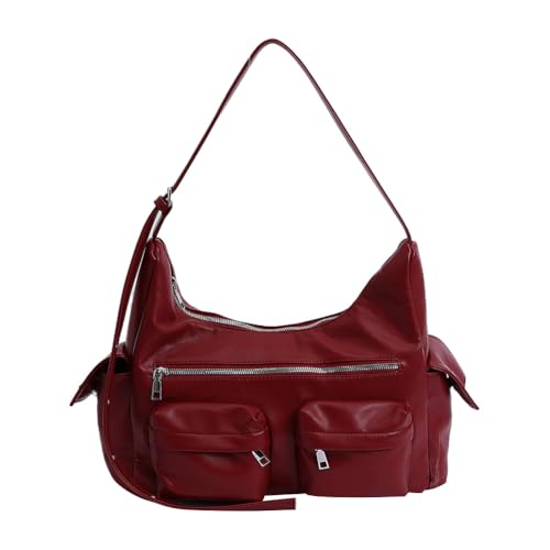 Frauen Leder -Tasche mehrere Taschen Umhängetasche for Arbeit und täglich (rot) von Fiorky