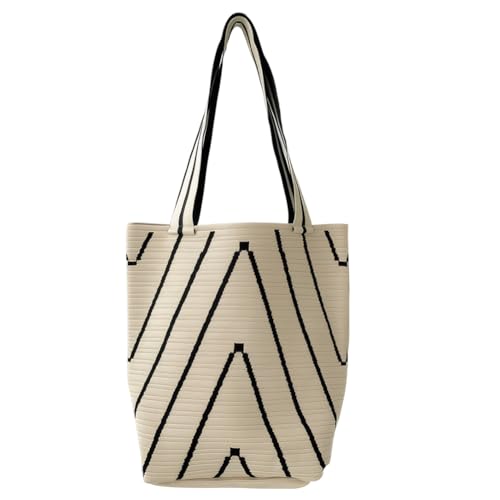 Frauen gestreifte Tasche Handtasche große Hobo -Taschen zum Pendeln und Reisen (beige) von Fiorky