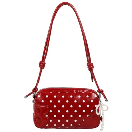PU Leder Crossbody Bag Polka Dot Schultertasche for Frauen Messenger -Tasche (rot) von Fiorky