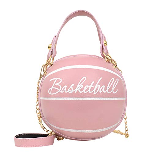 Runde Basketball-förmige Schultertasche für Damen, Fußball, Totes, Kette, Crossbody, Messenger-Tasche, lässiger Reißverschluss, Mini-PU, runde Handtasche für Mädchen, Basketball, Pink von Fiorky