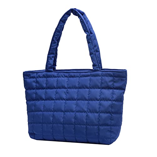 Fiorky Tragetasche für Damen, Herbst Winter Damen Handtaschen Gesteppte Top-Griff Taschen Rhombus Muster Shopper Tasche für den täglichen Urlaub, blau, 44CM*29CM*12CM von Fiorky