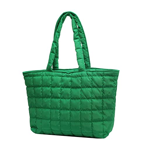 Fiorky Tragetasche für Damen, Herbst Winter Damen Handtaschen Gesteppte Top-Griff Taschen Rhombus Muster Shopper Tasche für den täglichen Urlaub, grün, 44CM*29CM*12CM von Fiorky