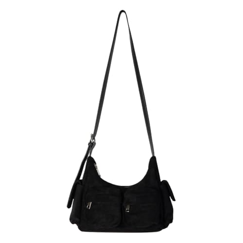 Wildleder-Crossbody-Tasche for Frauen mit Multipockets Schulterhandtasche (schwarz) von Fiorky