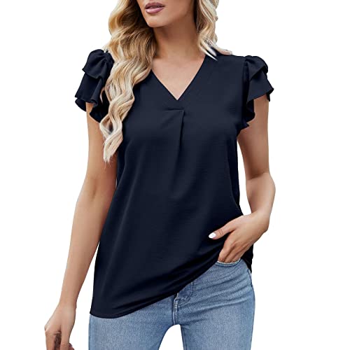 Sommer Casual Tops Damen Einfarbig Casual Double Layer Flying Sleeve Chiffon Top Bluse Female Top Damen Große Größen 50 von Firally