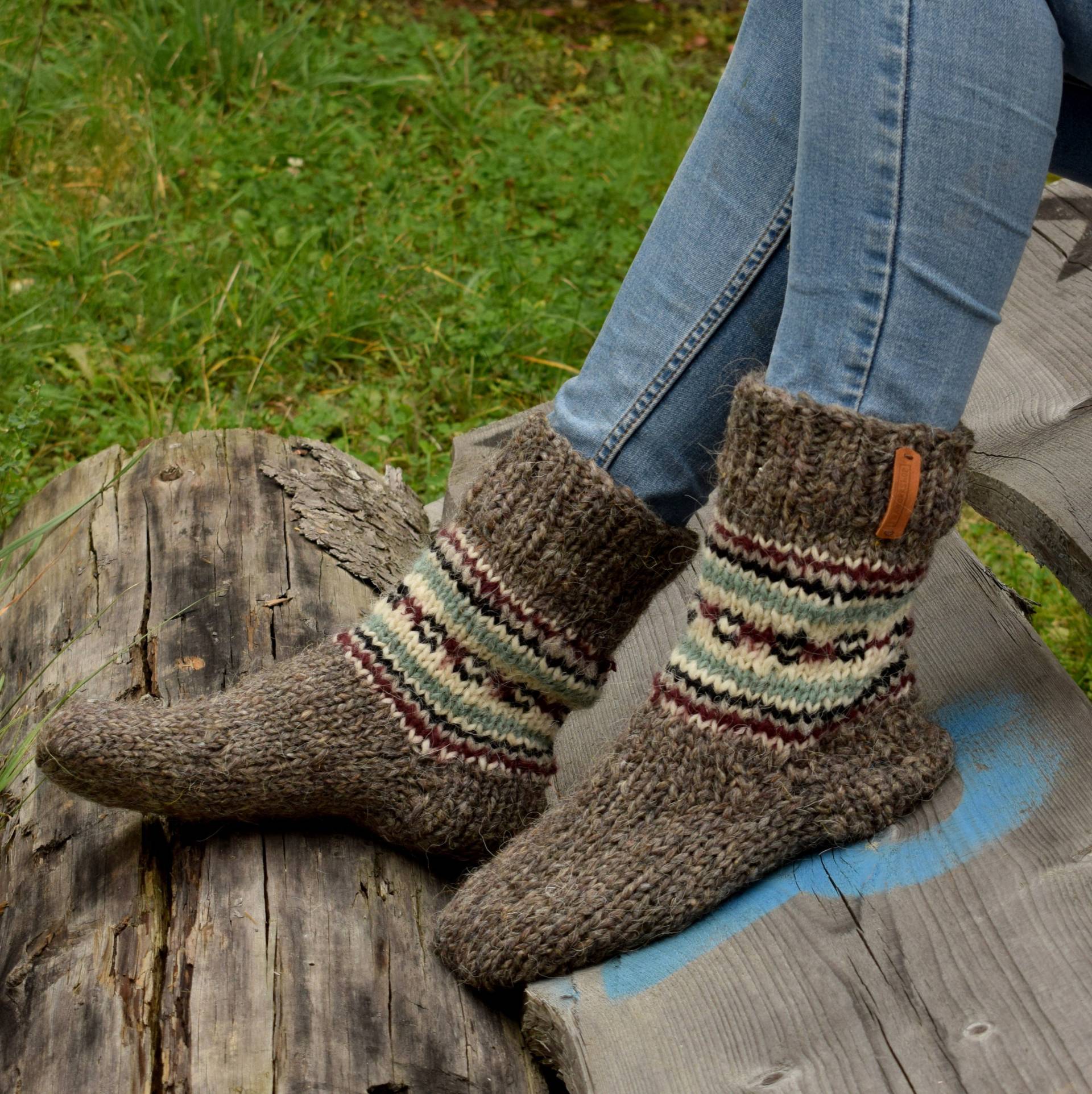 Handgestrickte Wollsocken Unisex Bio-Bettsocken Handgestrickte Wollsocken Unisex Bio-Bettsocken von FiraworkshopTextile