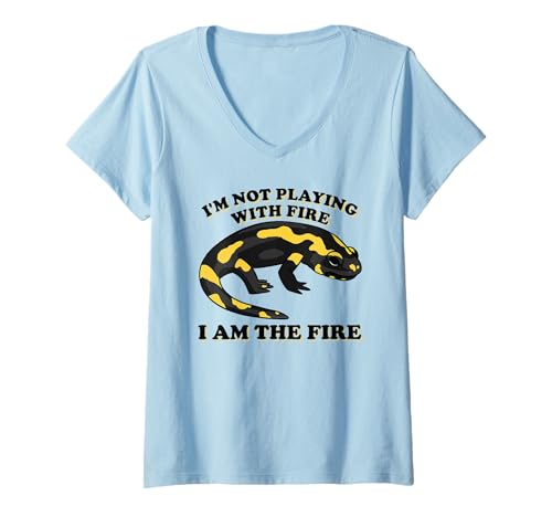 Damen Feuersalamander I'm Not Playing with Fire Lustiger Spruch T-Shirt mit V-Ausschnitt Damen Feuersalamander I'm Not Playing with Fire Lustiger Spruch T-Shirt mit V-Ausschnitt von Fire Salamander Lover Reptile Amphibian Wildlife
