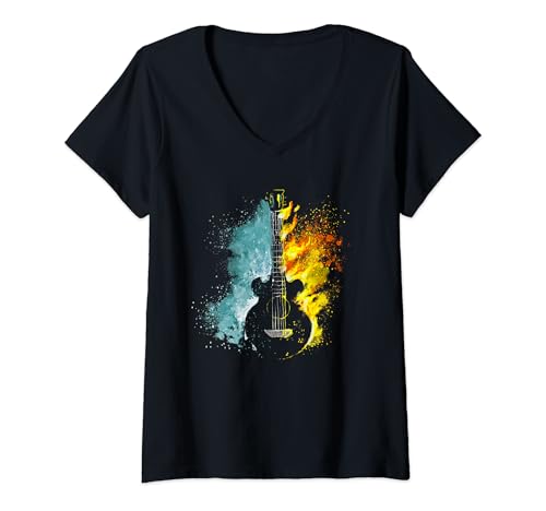Damen Fire Flame Ice Snow Gitarre T-Shirt mit V-Ausschnitt Damen Fire Flame Ice Snow Gitarre T-Shirt mit V-Ausschnitt von Fire Snow Guitar