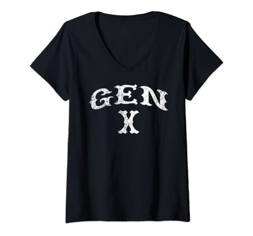 Damen Gen X Vintage Generation 60er 70er 80er T-Shirt mit V-Ausschnitt von Fire Up Threads