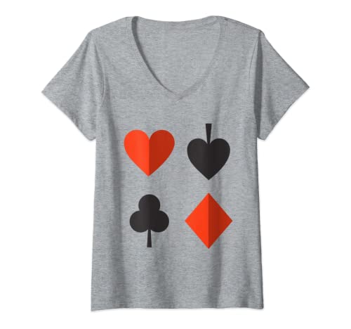 Damen Spielkarten passen zu Ace Hearts Clubs Diamonds T-Shirt mit V-Ausschnitt von Fire Up Threads
