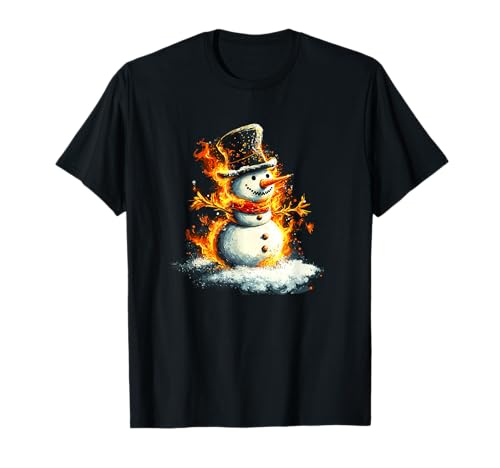 Flammender Schneemann beleuchtet die Szene für Jungen und Mädchen T-Shirt Flammender Schneemann beleuchtet die Szene für Jungen und Mädchen T-Shirt von Fire and Flames Snowman
