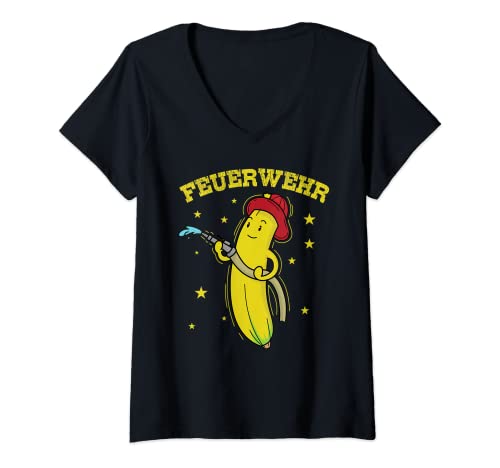 Damen Feuerwehr Banane mit Feuerwehrhelm und Schlauch T-Shirt mit V-Ausschnitt Damen Feuerwehr Banane mit Feuerwehrhelm und Schlauch T-Shirt mit V-Ausschnitt von Fire department voluntary fire extinguish hose