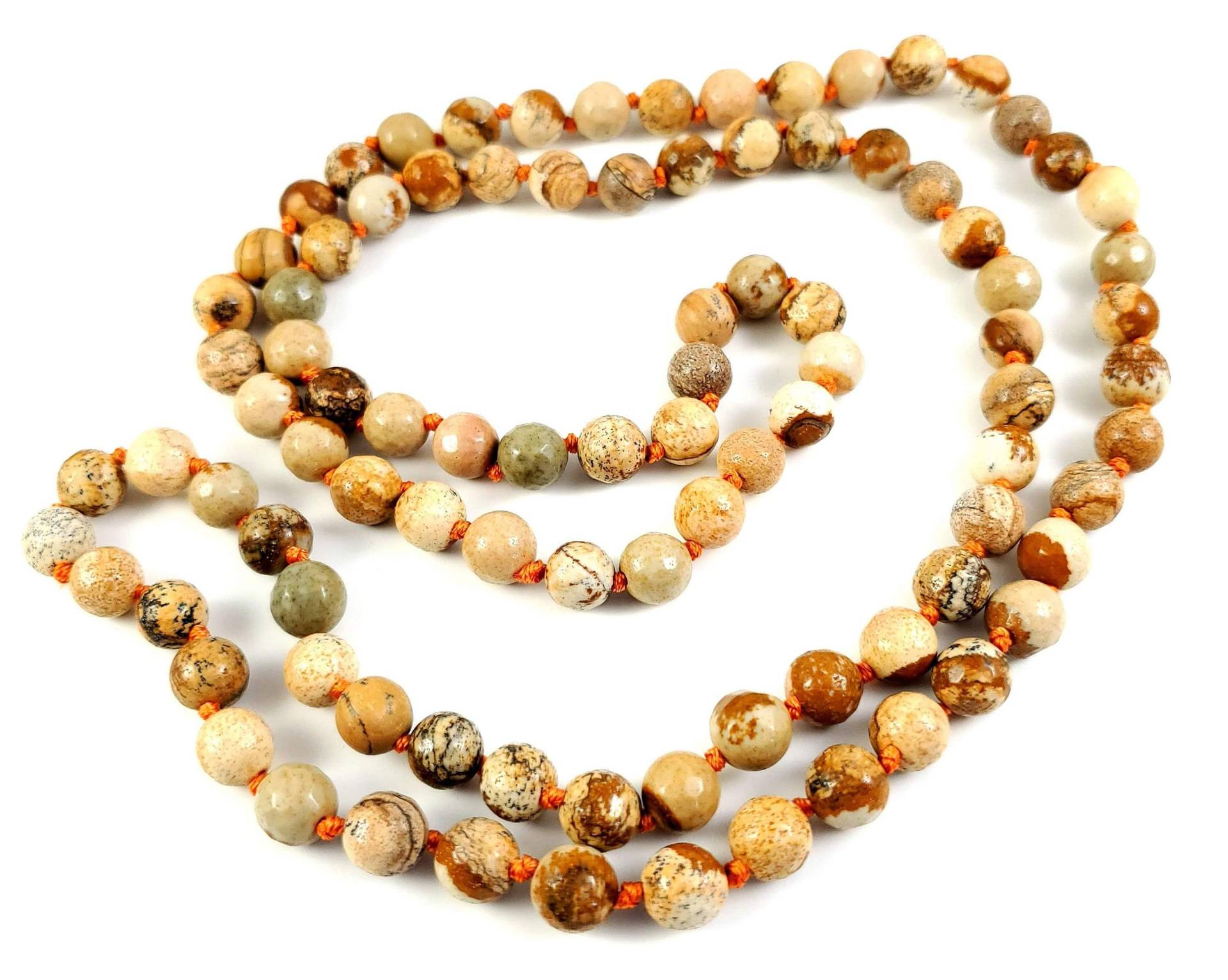 36 Zoll Lange Geknüpfte Perlen Halskette Strang. Bild Jaspis Perlen, Glatte Und Facettierte Runde 8mm Durchmesser. Gute Farbe Qualität von FireDragonBeadsCo