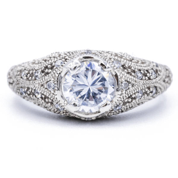 6, 5 Mm Runde Moissanite 14K Weiß Solid Gold Milgrain Design Ring 6, 5 Mm Runde Moissanite 14K Weiß Solid Gold Milgrain Design Ring von FireandBrilliance