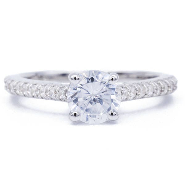 6, 5 Mm Runde Moissanite 14K Weißgold Halo Ring 1, 30 Karat Gesamtgewicht von FireandBrilliance