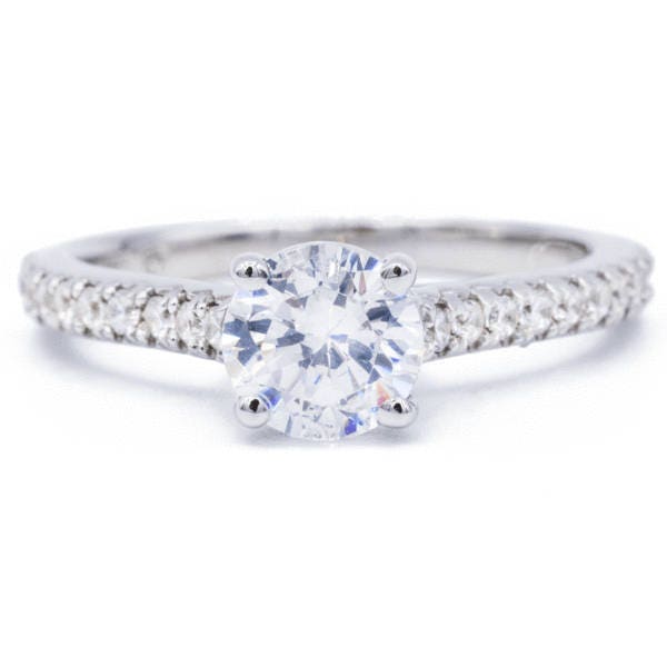 6, 5 Mm Runde Moissanite 14K Weißgold Halo Ring 1, 30 Karat Gesamtgewicht von FireandBrilliance