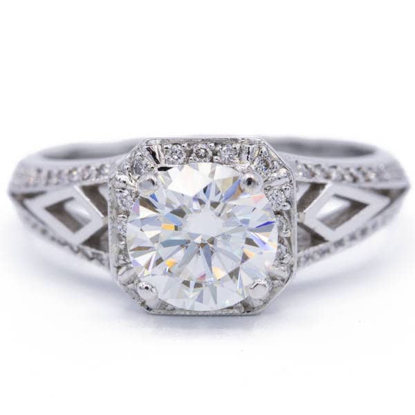 7, 5 Mm Runde Moissanite & Diamant 18K Weißgold Schwere Set Ring 1, 7 Karat Gesamtgewicht von FireandBrilliance