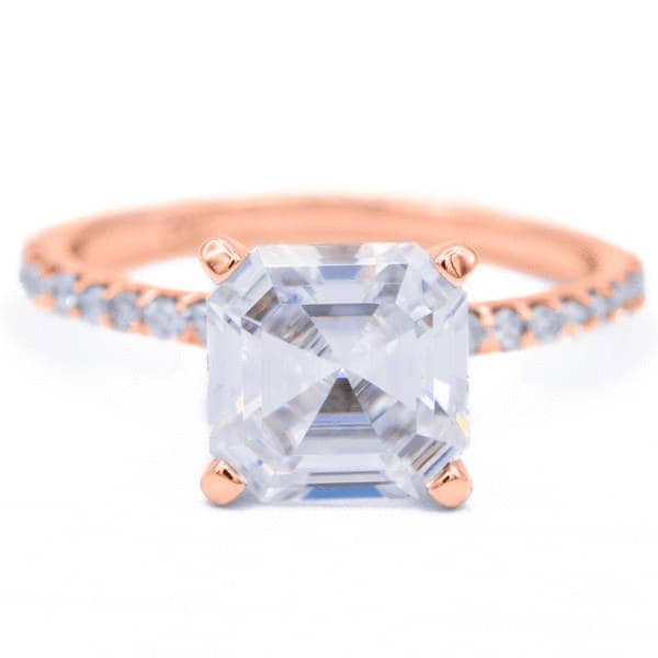 Asscher Moissanite 14K Rose Gold 4 Zinken Diamant Akzent Eis Solitär-Ring von FireandBrilliance