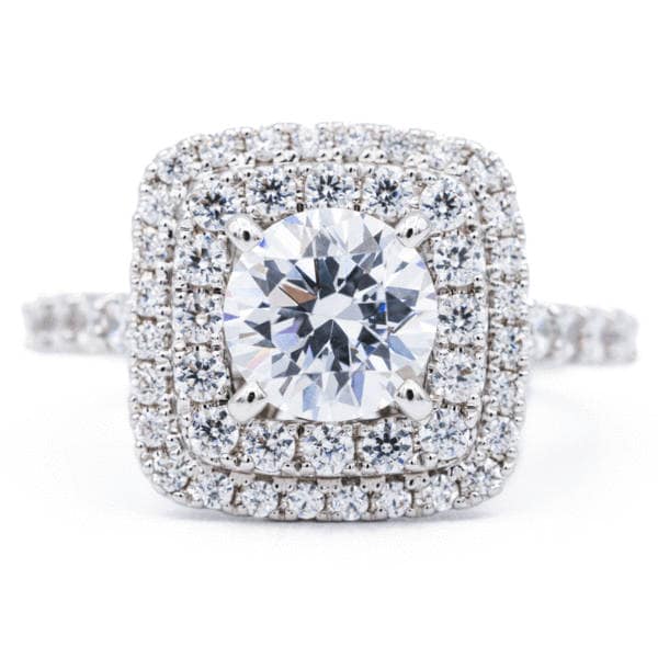 Rund Moissanite 14K Gold Diamant-Weiß Massiv Doppel Halo Designring von FireandBrilliance