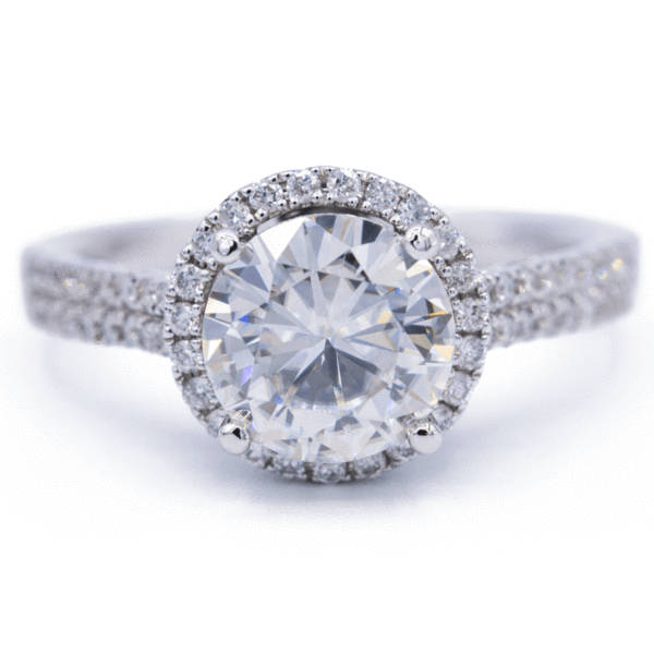 Rund Moissanite 14K Weißgold Diamant Doppel Schultern Und Halo-Ring Rund Moissanite 14K Weißgold Diamant Doppel Schultern Und Halo-Ring von FireandBrilliance