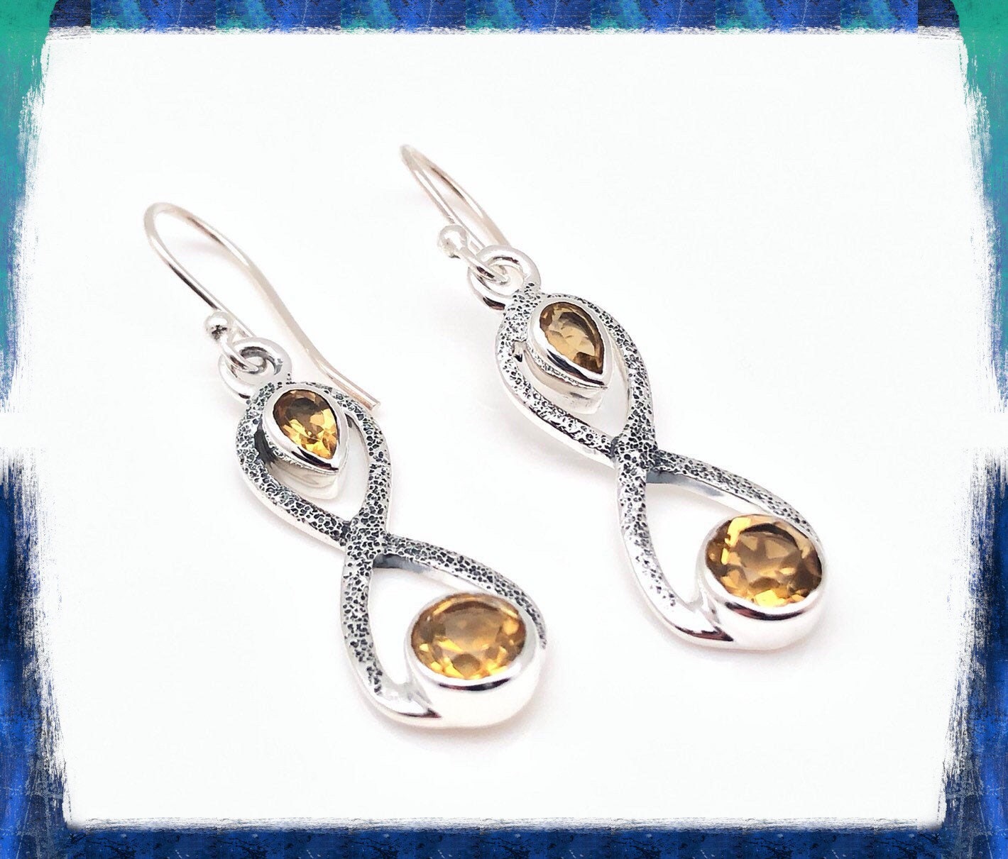 Citrin Ohrringe Sterling Silber - Strukturierte Unendlichkeit Form von FireandIceSilver