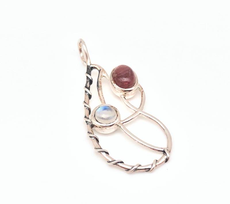 Multi Stein Turmalin Mondstein Anhänger - Sterling Silber von FireandIceSilver