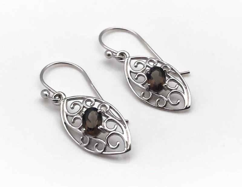 Rauchige Topas Ohrringe // Rauchtopas Filigranes Wirbel Design Sterling Silber von FireandIceSilver