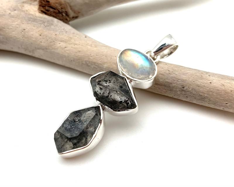 Regenbogen Mondstein Herkimer Diamant Anhänger - Multistone Quarz Sterling Silber von FireandIceSilver