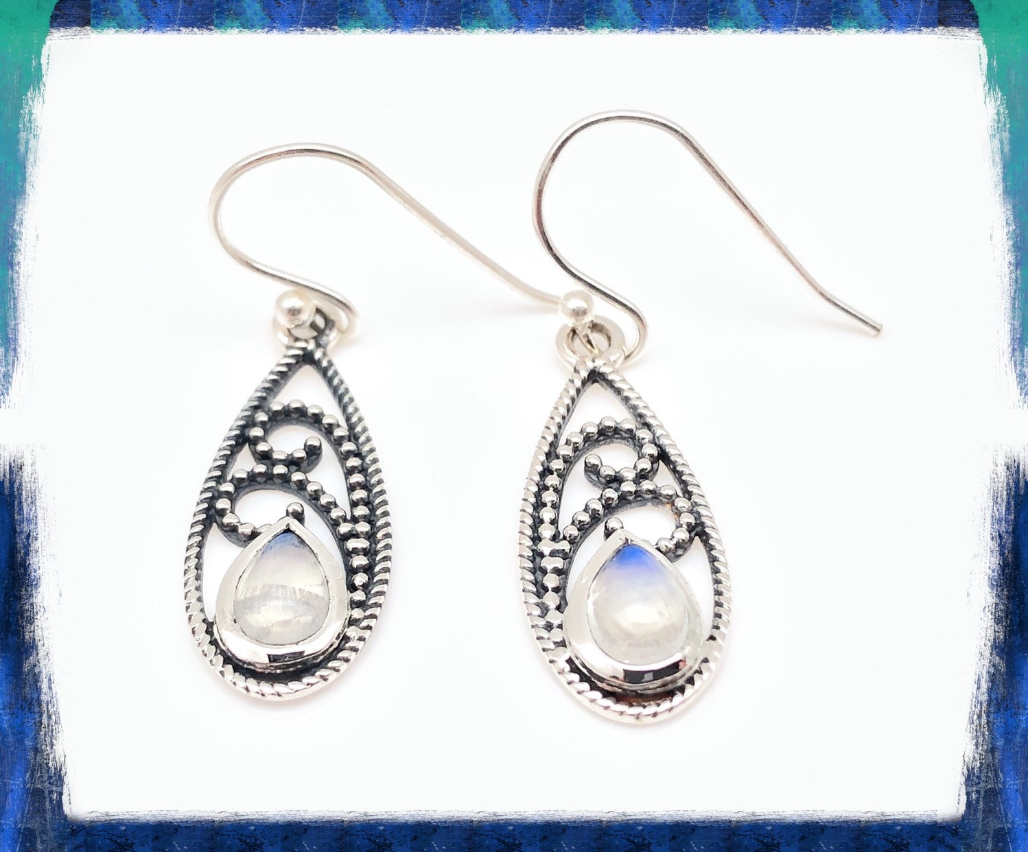 Regenbogen Mondstein Ohrringe 20 Mm/925 Sterling Glatter Bali von FireandIceSilver