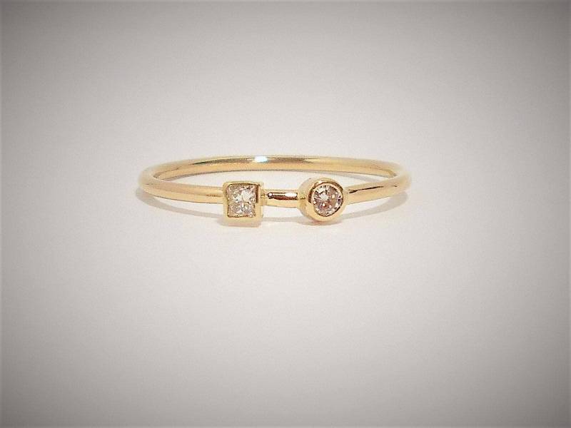 14K Gold Diamant Ehering Stapelring Im Prinzessin - Und Rundschliff 14K Gold Diamant Ehering Stapelring Im Prinzessin - Und Rundschliff von FireandLaceJewelry