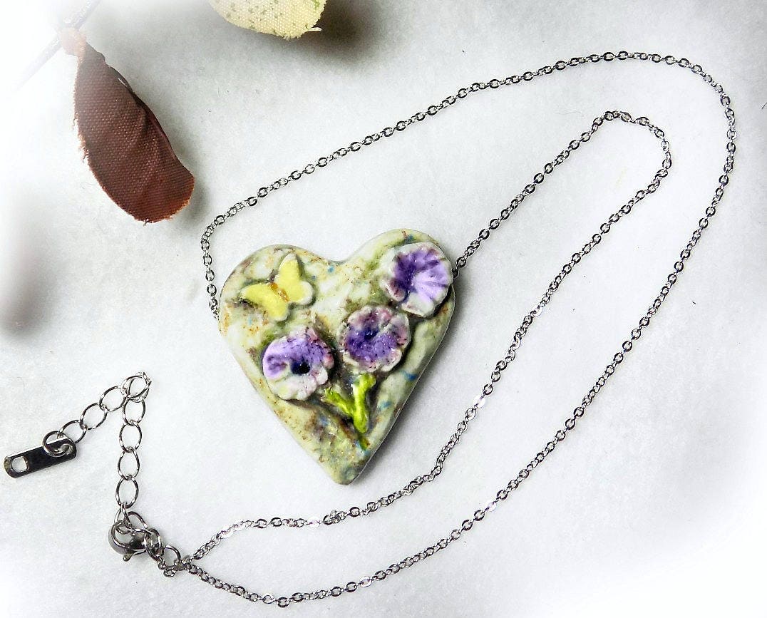 Herz Halskette - Keramik Schmuck 18 Inch Kette Einzelstück Geschenk # 169 Herz Halskette - Keramik Schmuck 18 Inch Kette Einzelstück Geschenk # 169 von FiredUpLadiesBeads