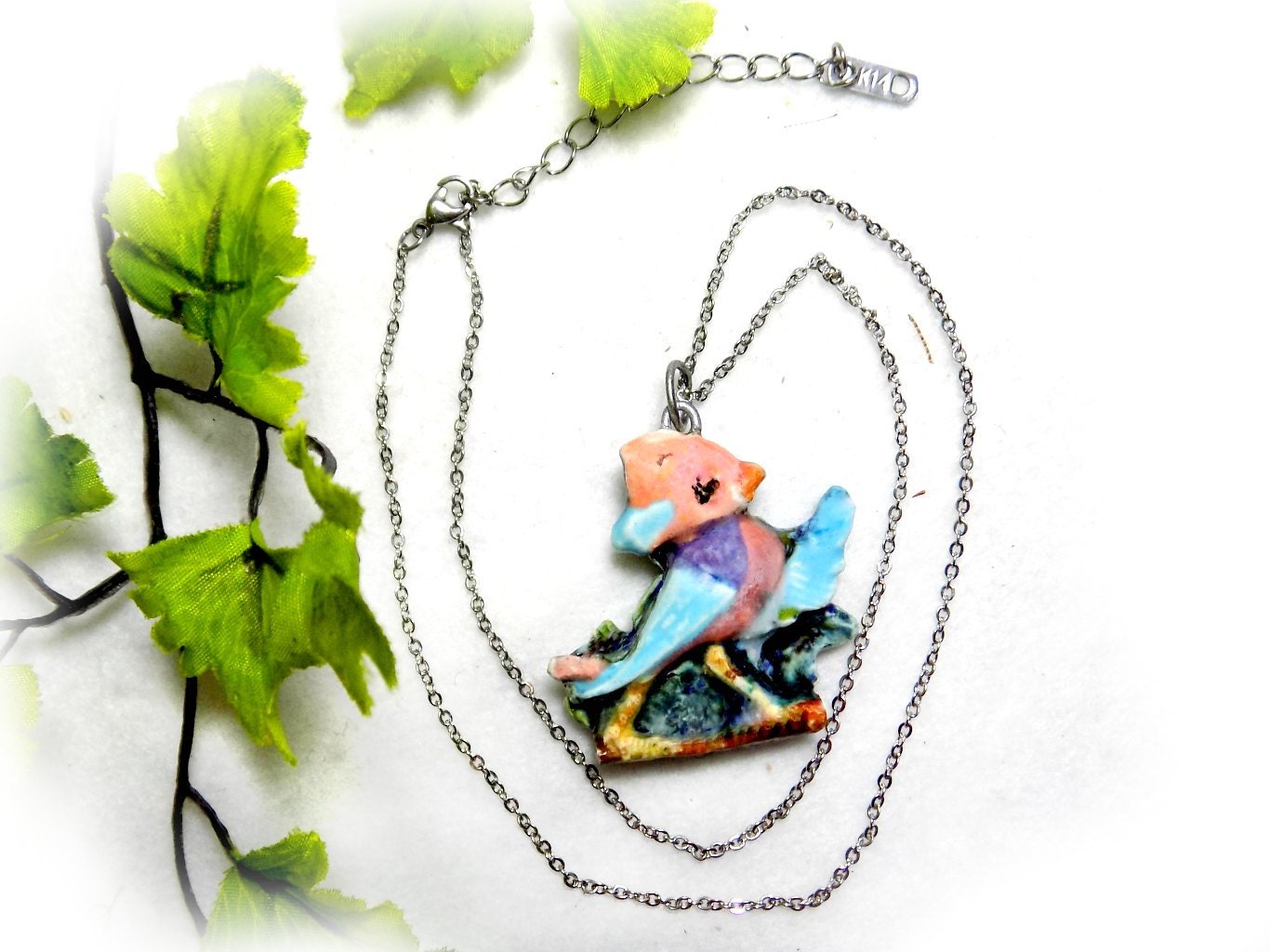 Keramik Vogel Halskette, Schmuck, 2-Seitige Damen Geschenkideen, Anhänger Halskette , # 7 Keramik Vogel Halskette, Schmuck, 2-Seitige Damen Geschenkideen, Anhänger Halskette , # 7 von FiredUpLadiesBeads