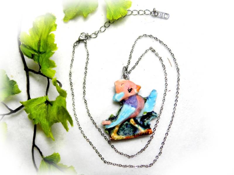 Keramik Vogel Halskette, Schmuck, 2-Seitige Damen Geschenkideen, Anhänger Halskette , # 7 Keramik Vogel Halskette, Schmuck, 2-Seitige Damen Geschenkideen, Anhänger Halskette , # 7 von FiredUpLadiesBeads