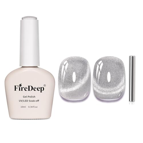Firedeep 10ml Hema-frei Silberner Katzenaugen Gellack Glasig Glitzer Gel mit Magnet UV/LED DIY & Salon Nagelkunst für Damen von Firedeep