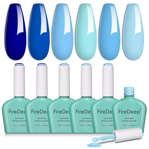 Firedeep 6 Farben Gel Polish Kit Navy Deep Baby Blue Set Hema Free Sommer Maniküre Geschenk für Mädchen von Firedeep