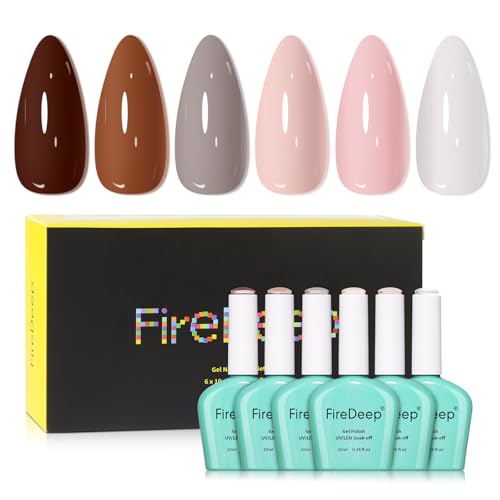Firedeep 10ml HEMA-FREI 6 Farben Gellack Set Rosa Weiß Hellbeige Neutrales Braun Gel-Nagellack Soak Off UV/LED Maniküre anzug für Nagelkunst DIY und Salon Geschenk für Frauen von Firedeep