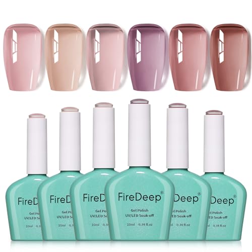 Firedeep 6 Farben Jelly Nude Polish Set Soak Off UV Gel Langlebig Durchsichtig Maniküre DIY und Salon Geschenk für Frauen Mädchen von Firedeep