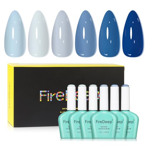 Firedeep 10ml HEMA-FREI 6 Farben Marineblau Gellack Set Nude Grau Baby Blau Soak Off UV/LED Gel-Nagellack Maniküre anzug für Salon und Nagelkunst DIY für Frauen von Firedeep