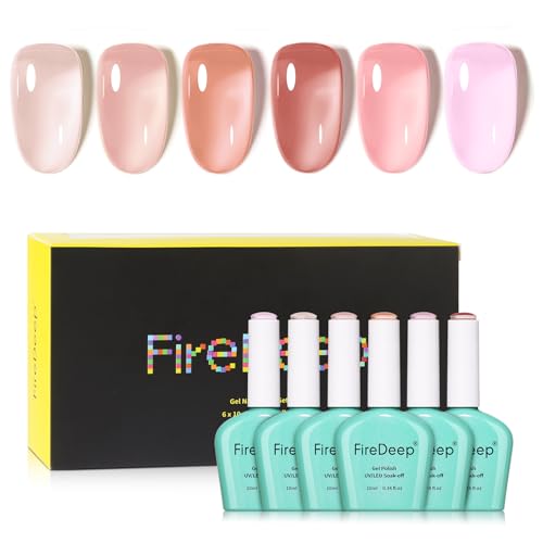 Firedeep 10ml HEMA-FREI 6 Farben Transparenter Jelly Nude Rosa Gellack Set Pure Rosa Soak Off UV/LED Gel-Nagellack Langlebig Manicure anzug für Frauen Zu hause DIY und Salon von Firedeep