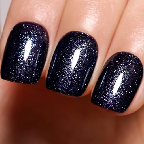 Firedeep Black Blue Gel Nail Polish, 16ml Deep Black Purple Glitter Sparkle Shiny Color UV/LED Soak Off Nail Gel Polish at Home von Firedeep